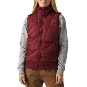 Prana Esla Vest Women Medium Maroon Quilted Fleece Lined Water Resistant 1962091